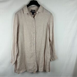 Tahari dust pink 100% Linen Button-Down Tunic Top size M lagen look
